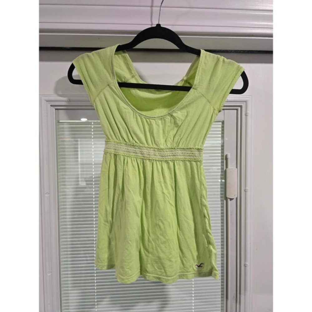 Hollister Lime Green Babydoll Empire Waist Crochet Lace Top Y2K Short Sleeve S